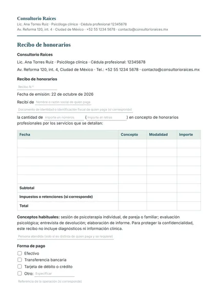 Recibo de honorarios