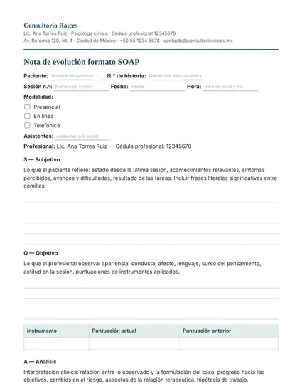 Nota de evolución SOAP
